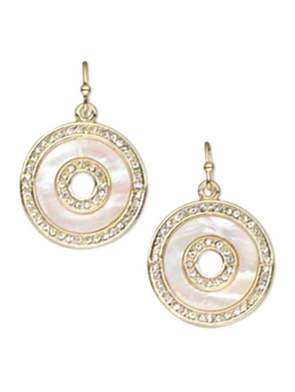 Organic Golden Mother of Peal Shell CZ Stones Open Circle Gold Plated Earrings